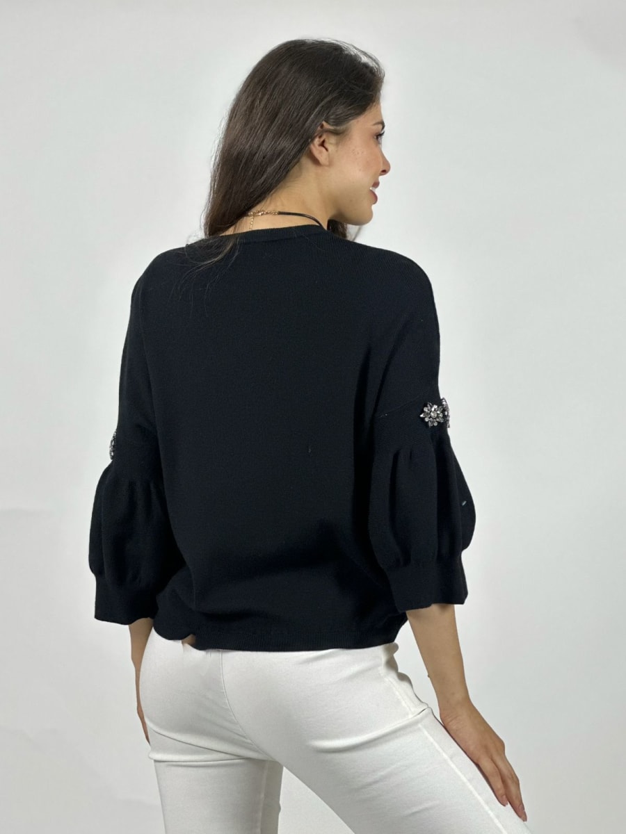Sweater Spandex Mangas Recogidas Flor/Diamantes A4-836