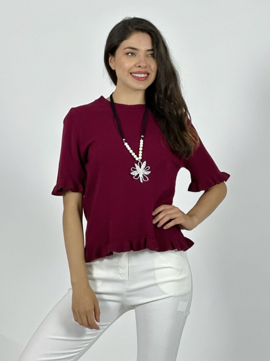 Sweater Spandex Mangas Recogidas Flor/Diamantes A4-838