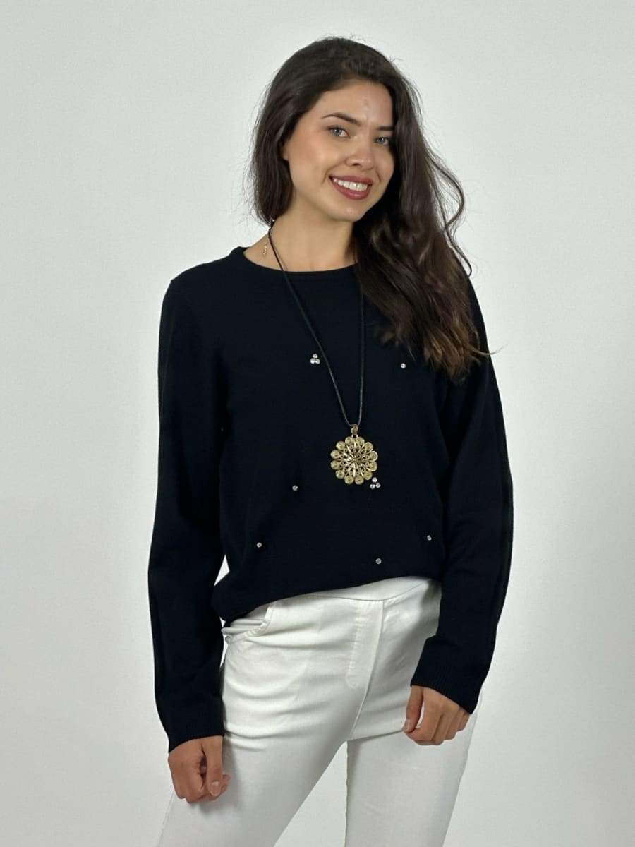 Sweater Spandex Flores Grabadas y Piedras Brillantes A3-7517