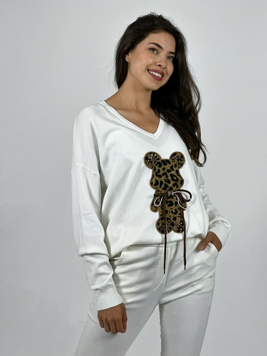 Sweater Spandex Oso Print con Moño A3-792