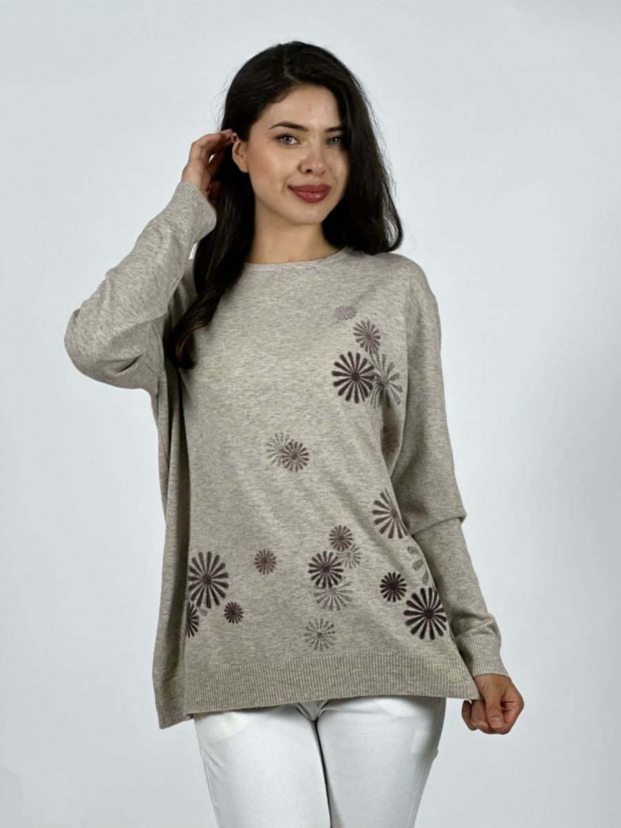 Sweater Spandex Patron Circular Floral Sutil A4-846