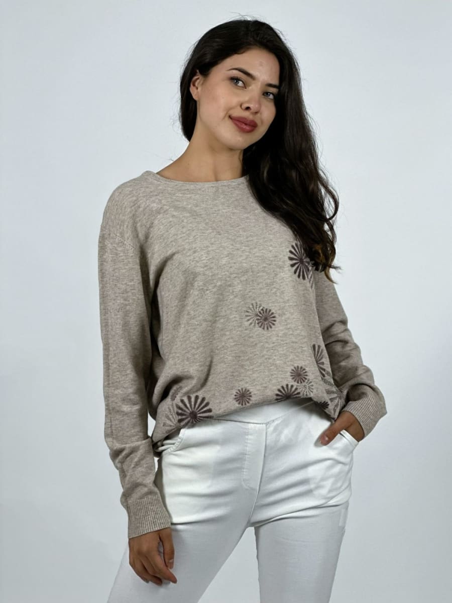 Sweater Spandex Patron Circular Floral Sutil A4-847