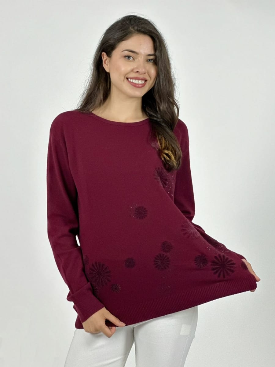 Sweater Spandex Patron Circular Floral Sutil A4-8413