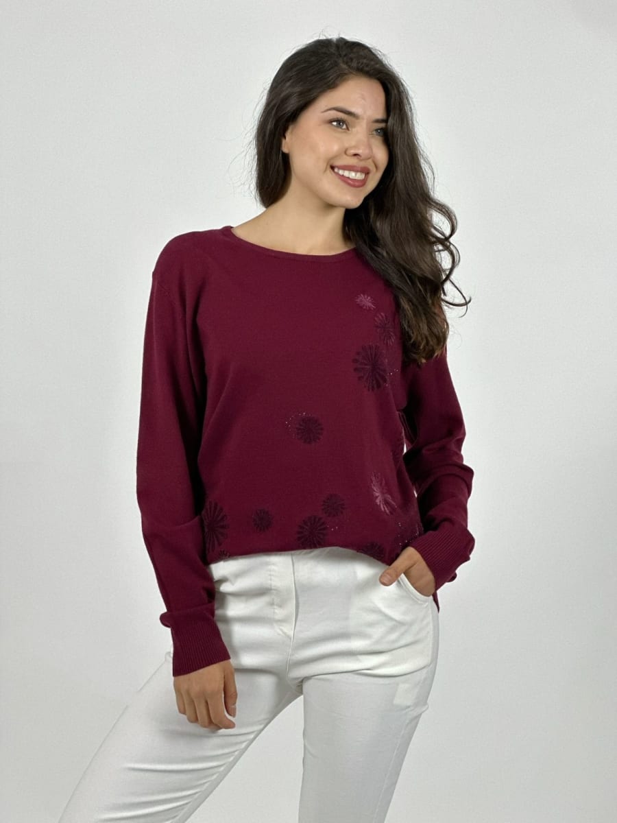 Sweater Spandex Patron Circular Floral Sutil A4-8414