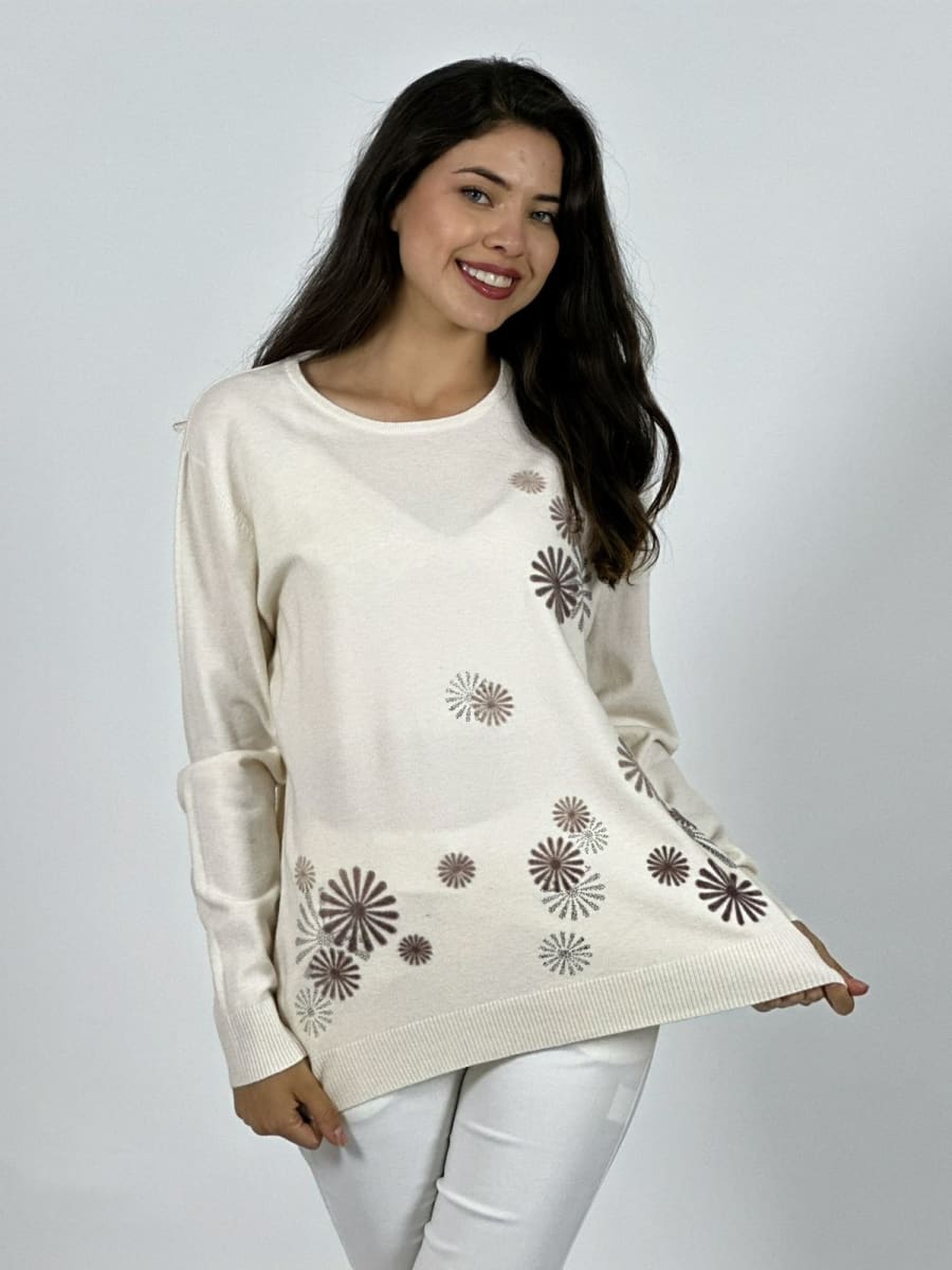 Sweater Spandex Patron Circular Floral Sutil A4-8420