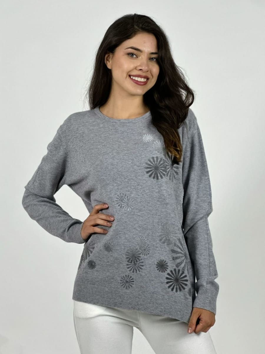 Sweater Spandex Patron Circular Floral Sutil A4-8416