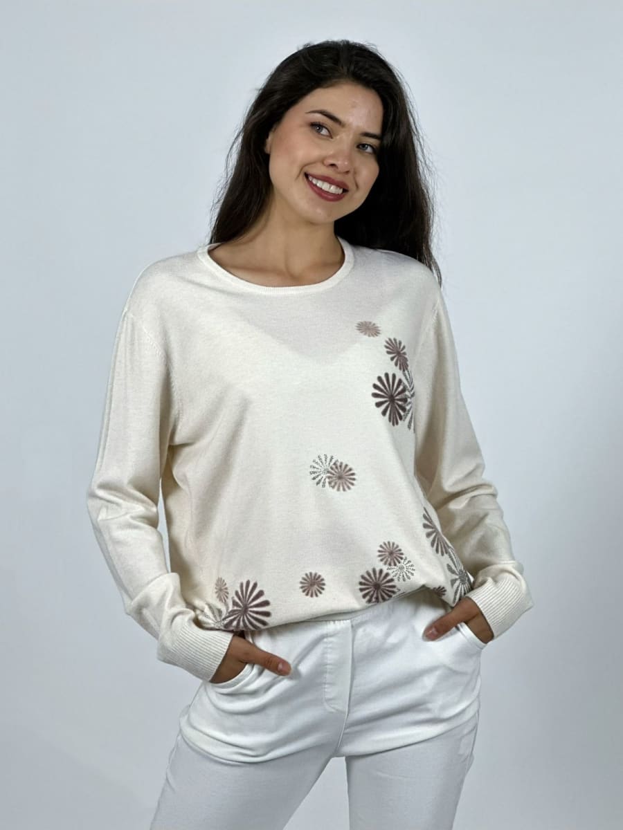 Sweater Spandex Patron Circular Floral Sutil A4-8419