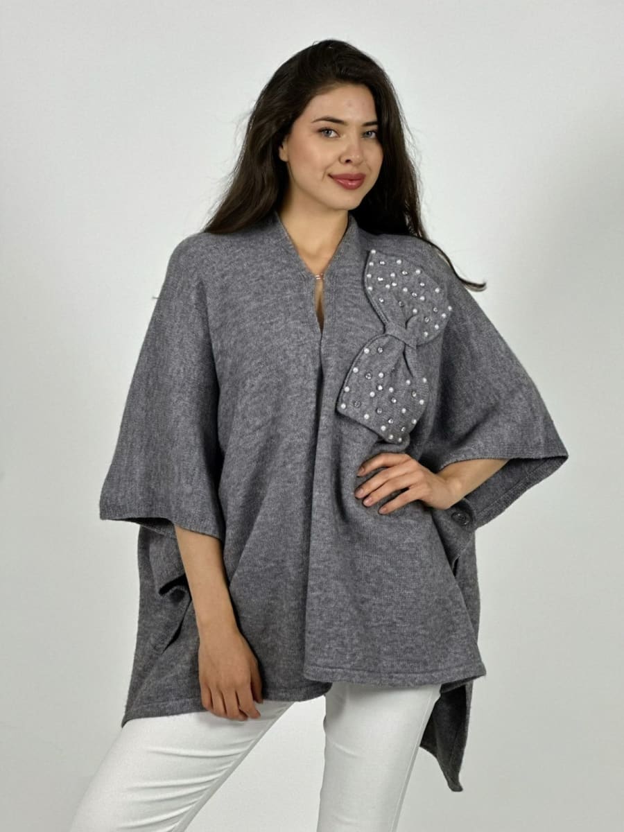 Poncho Abotonado Moño con Perlas A3-746
