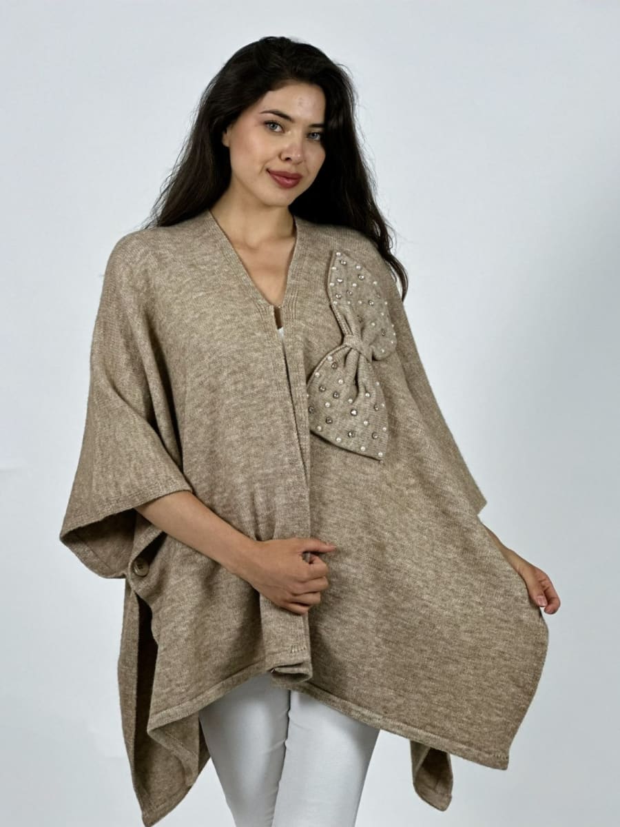 Poncho Abotonado Moño con Perlas A3-7416