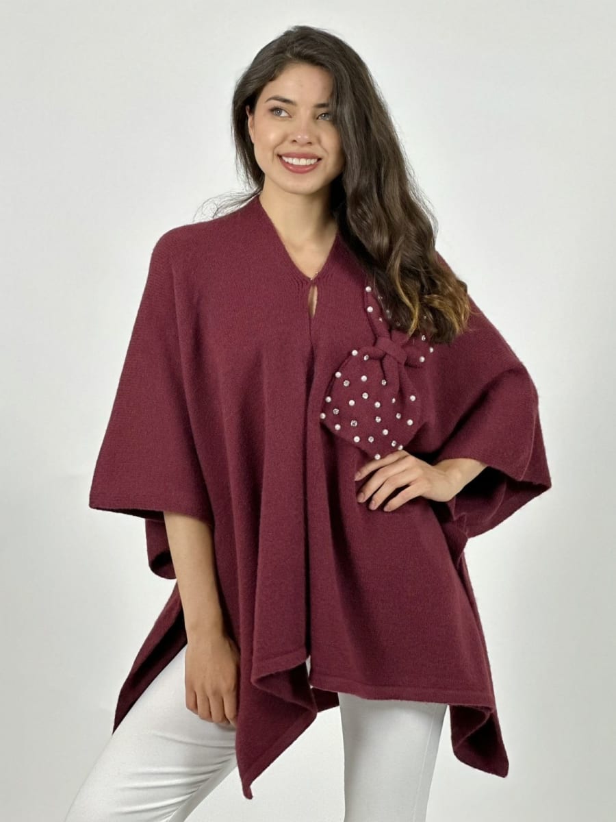 Poncho Abotonado Moño con Perlas A3-7419