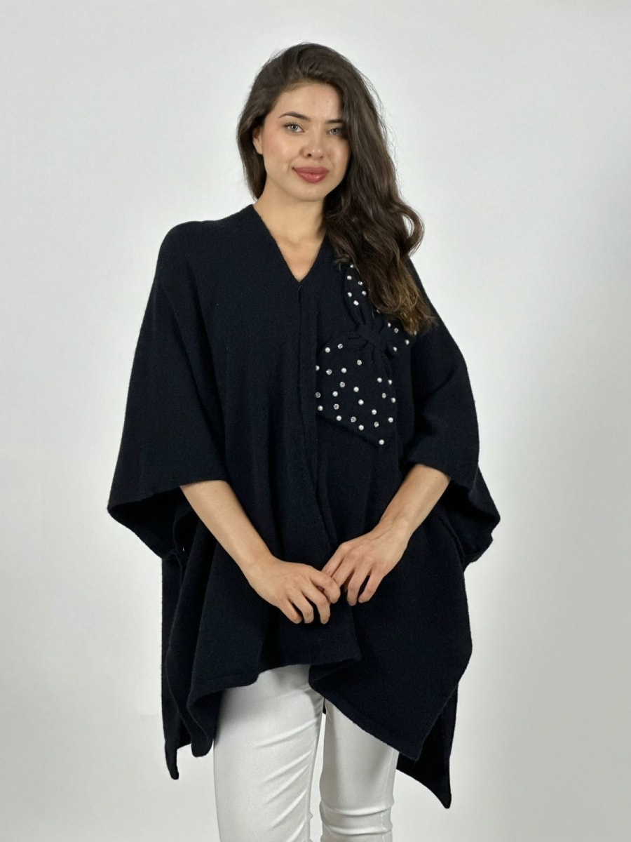 Poncho Abotonado Moño con Perlas A3-749