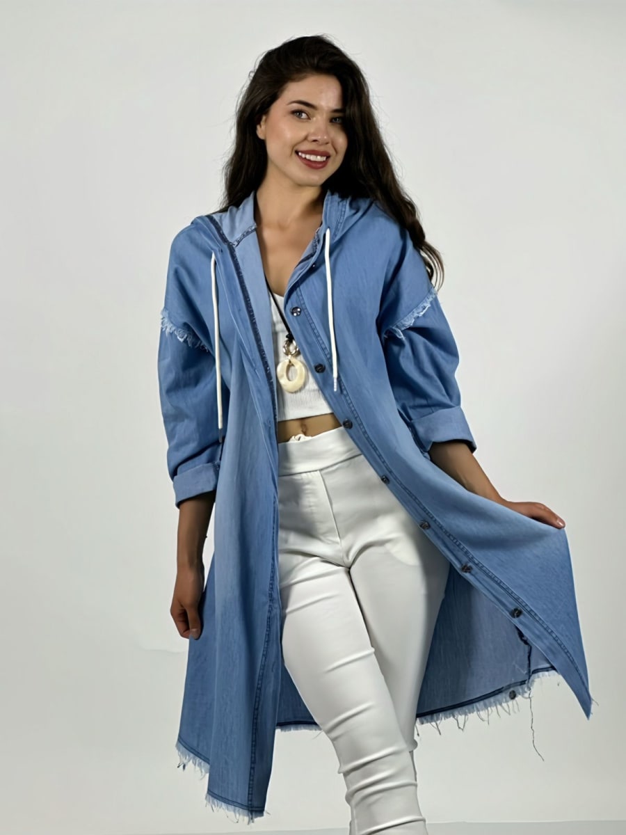 Bluson Mezclilla con Capucha Costuras Hombro A1-205