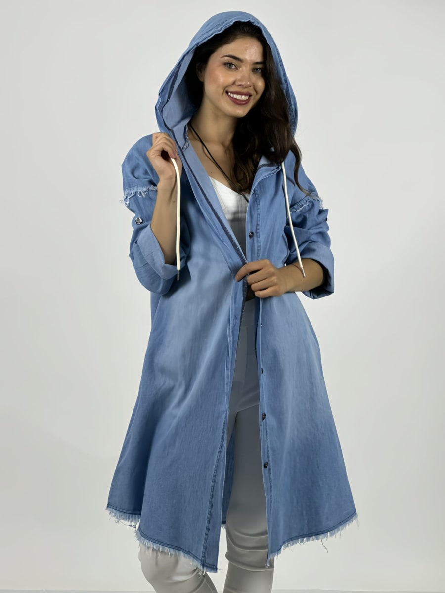 Bluson Mezclilla con Capucha Costuras Hombro A1-206