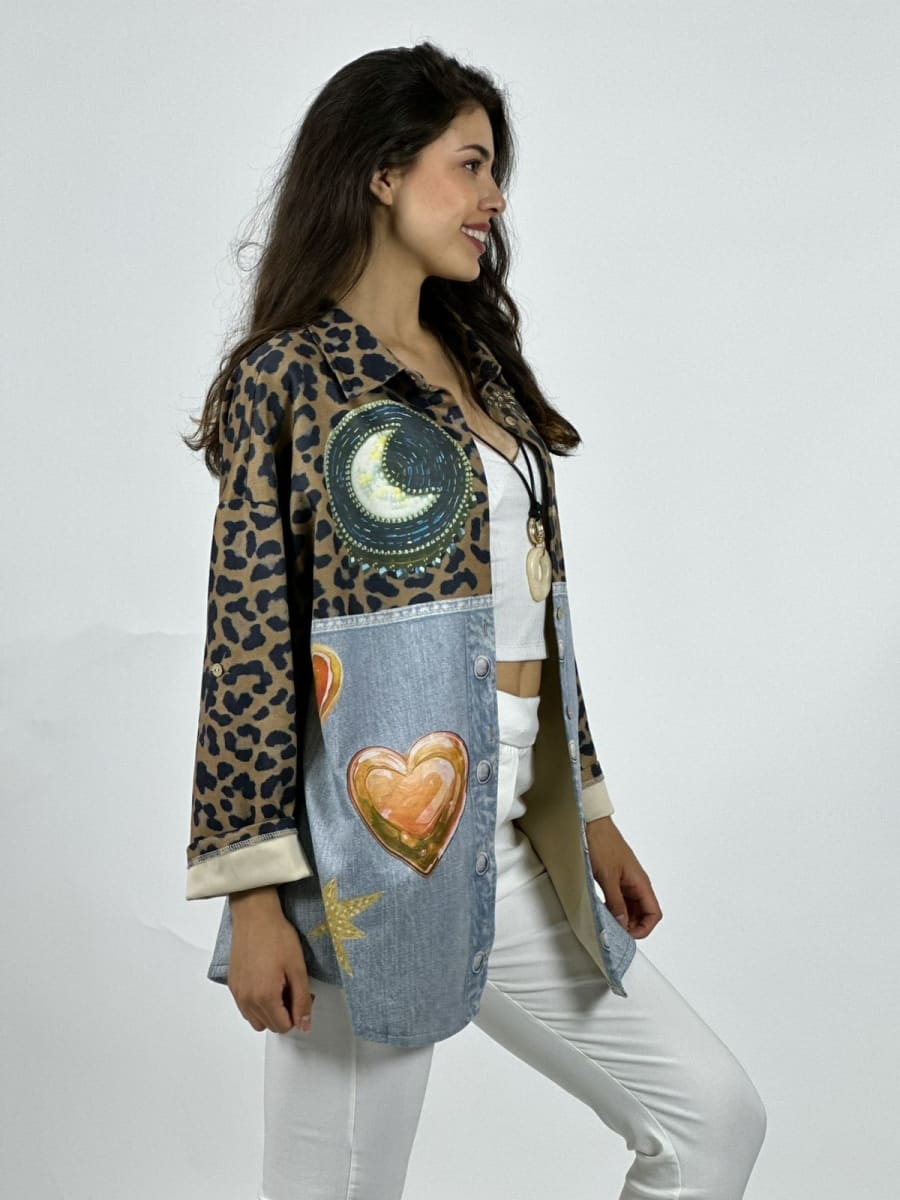 Chaqueta Gamuza Floral Luna Estrella Corazones A6