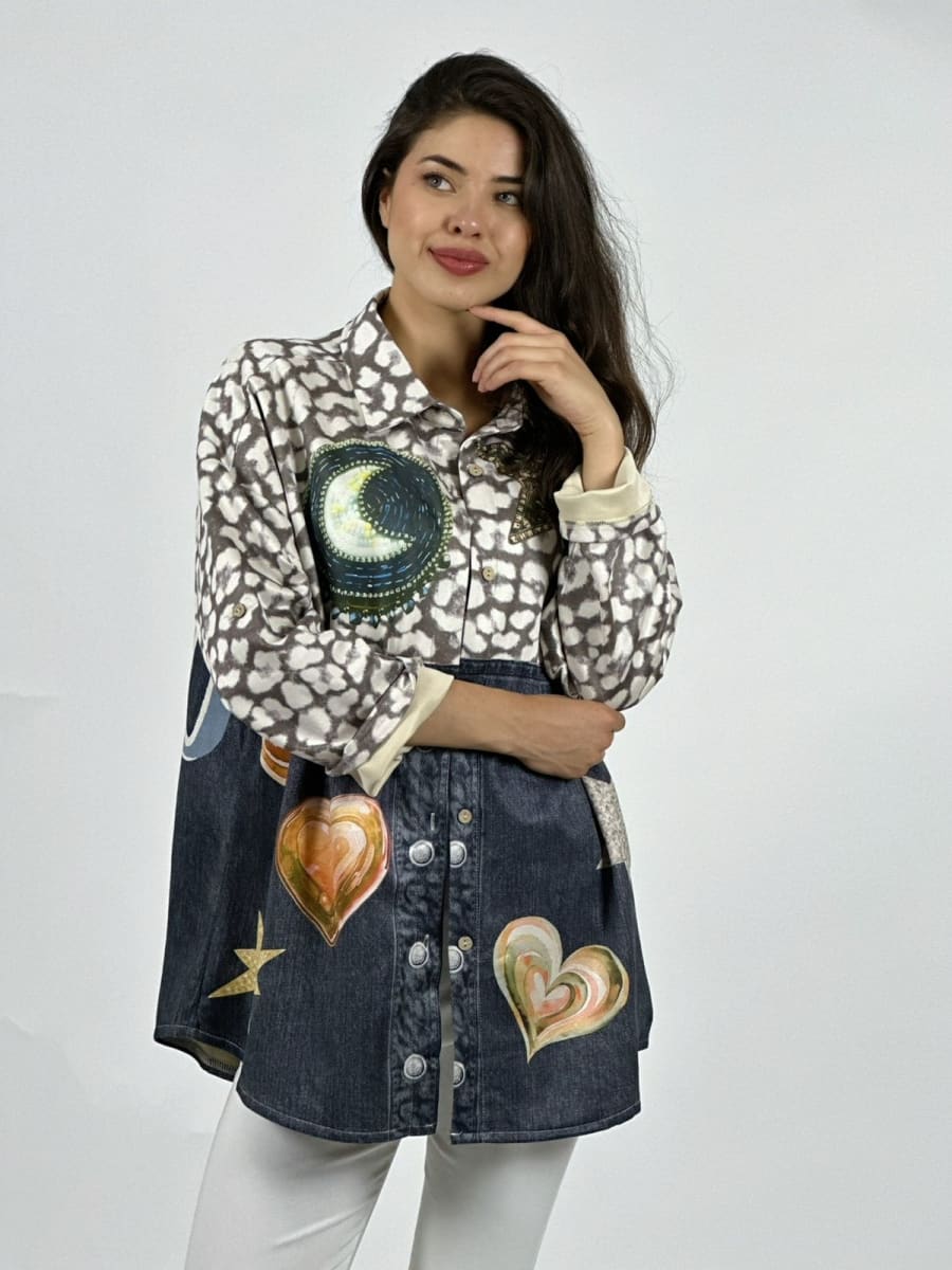 Chaqueta Gamuza Floral Luna Estrella Corazones A3