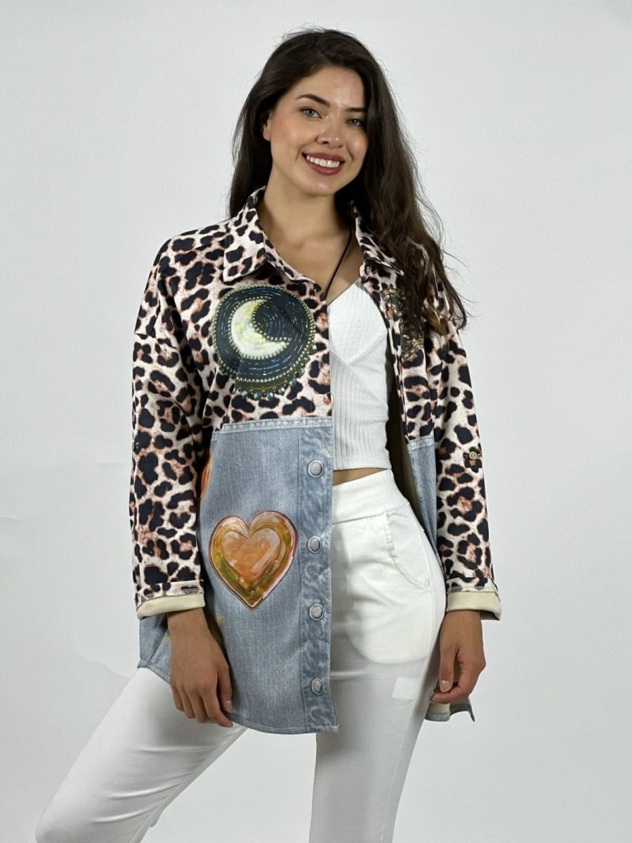 Chaqueta Gamuza Floral Luna Estrella Corazones A9