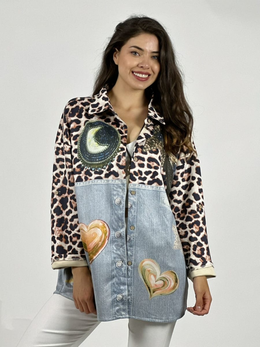 Chaqueta Gamuza Floral Luna Estrella Corazones A8