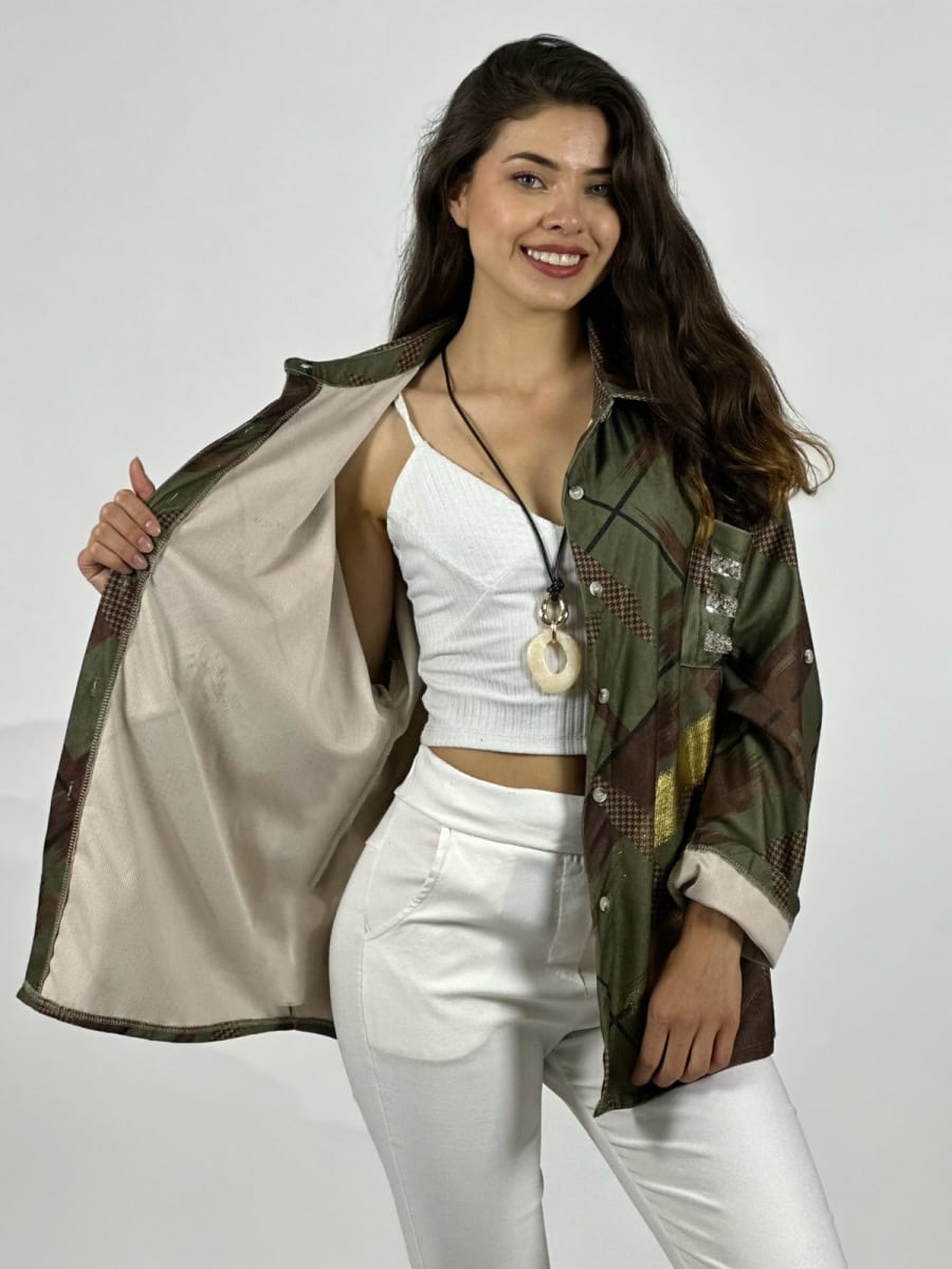 Camisa Cotele Lineas y Brillos Cruzados A1-329