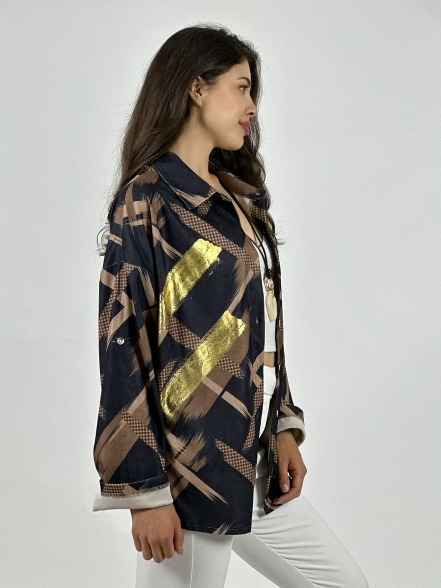 Camisa Cotele Lineas y Brillos Cruzados A1-325