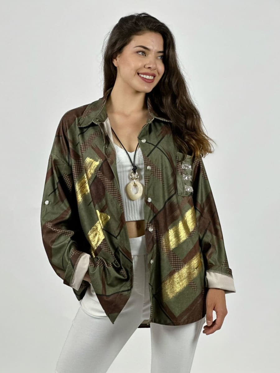 Camisa Cotele Lineas y Brillos Cruzados A1-328