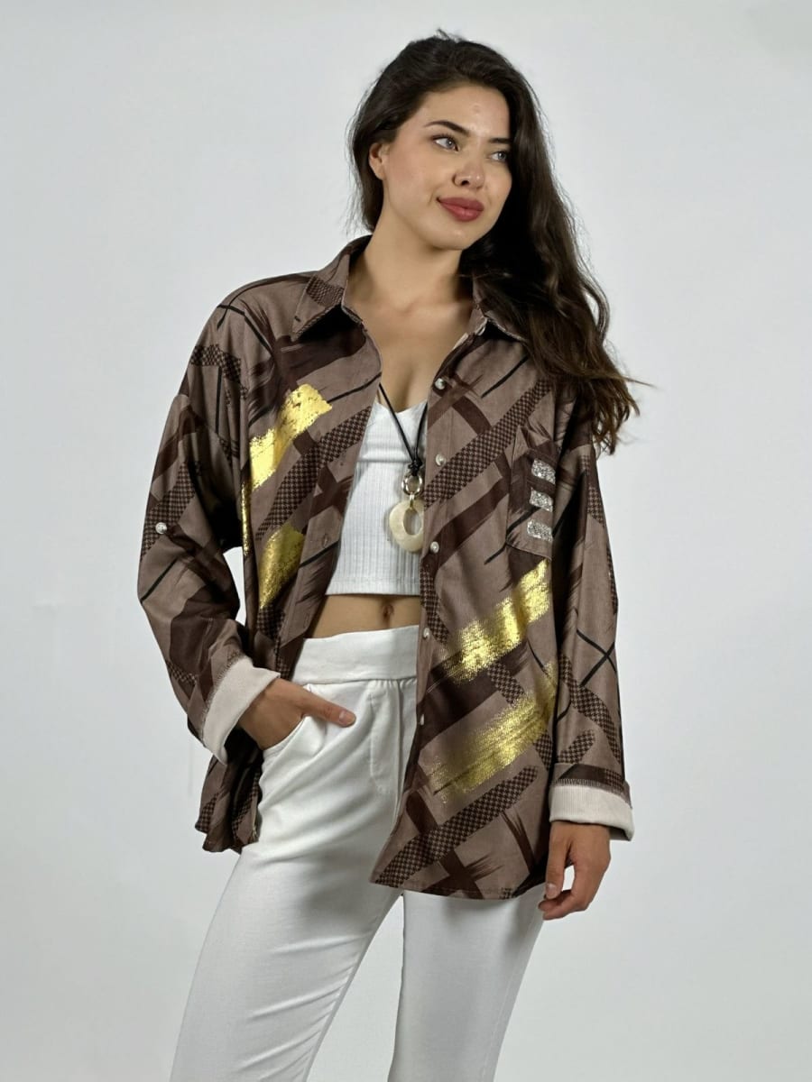 Camisa Cotele Lineas y Brillos Cruzados A1-322