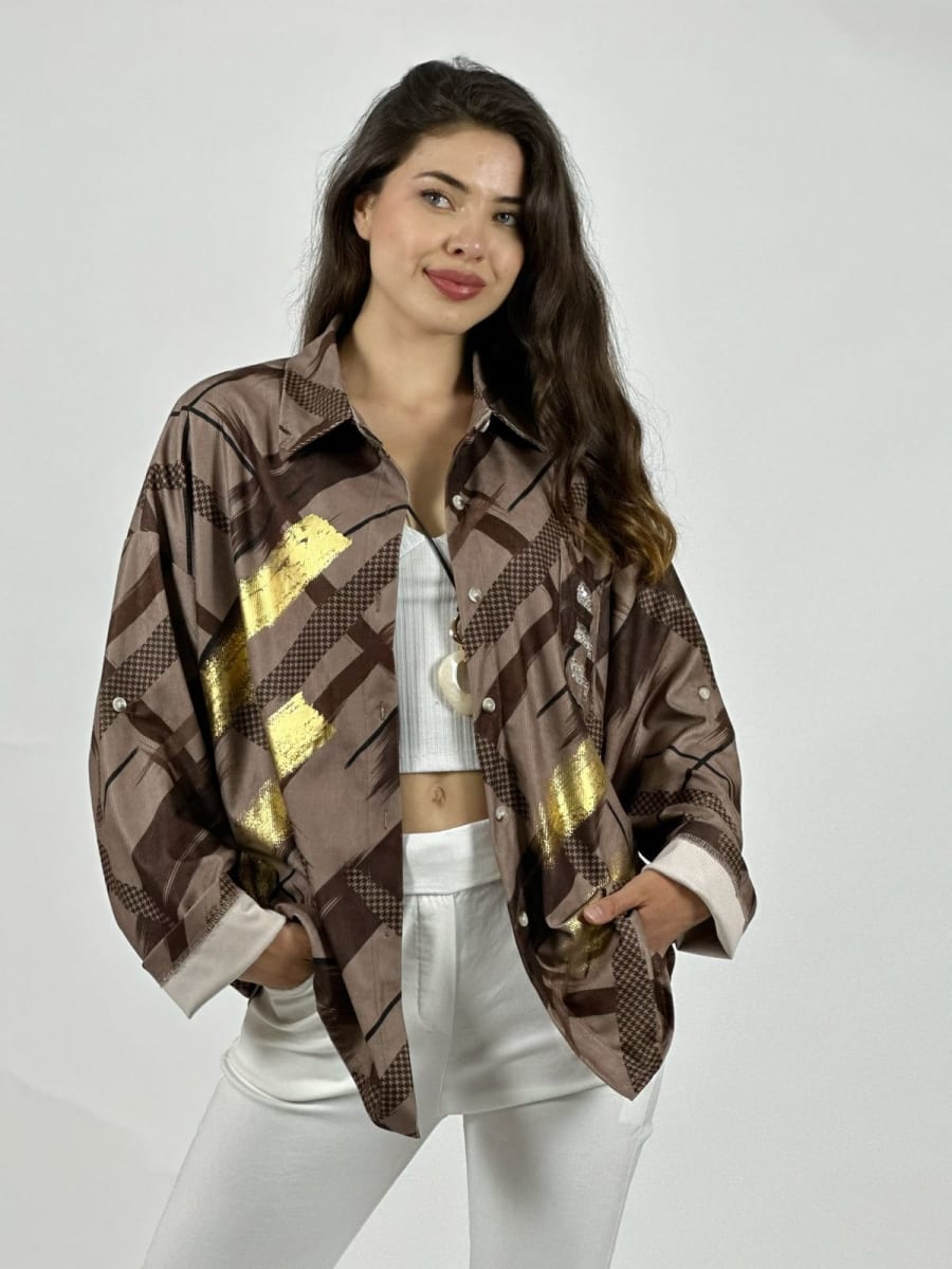 Camisa Cotele Lineas y Brillos Cruzados A1-321