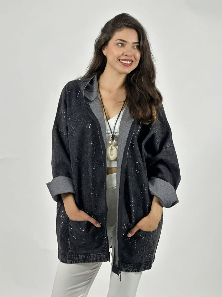 Chaqueta Mezclilla Letras Brillantes A3-782