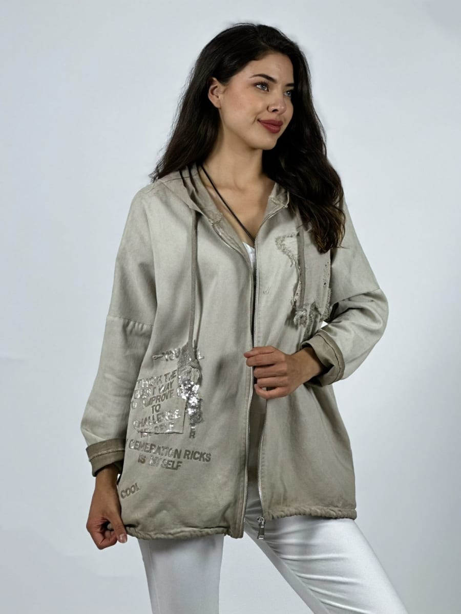 Poleron Algodon Con Cierre y Letras A1-243