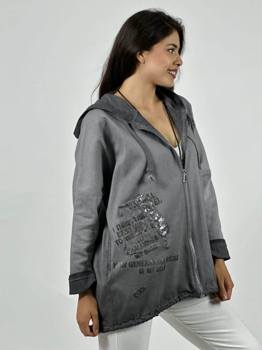 Poleron Algodon Con Cierre y Letras A1-2413