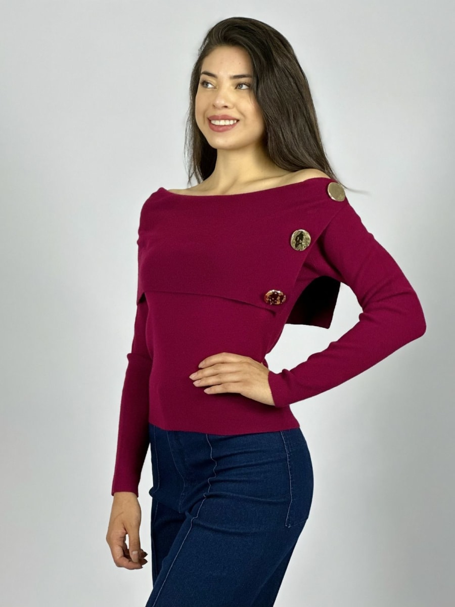 Sweater Spandex S/Hombros con Botones B3-1598