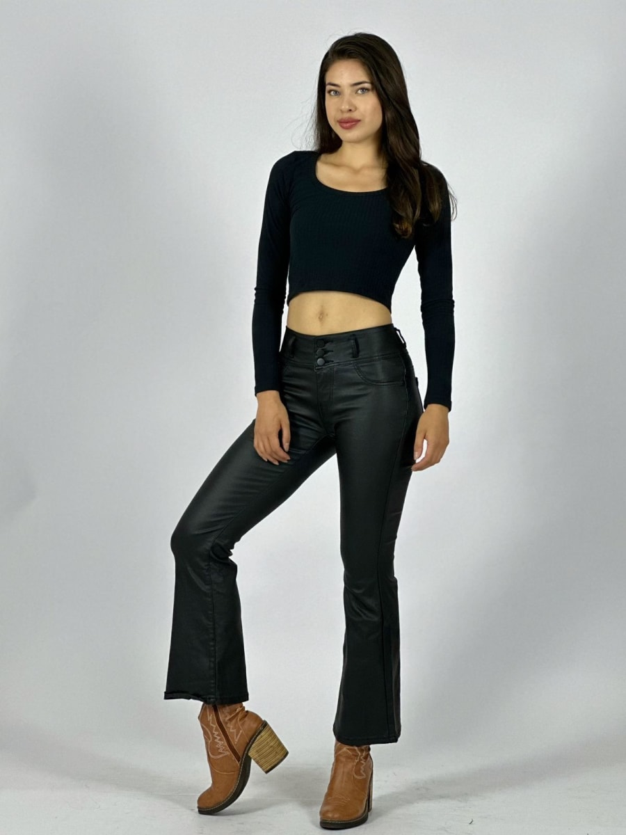 Pantalon Elasticado Pretina Alta 3 Botones Pata Elefante A1-441