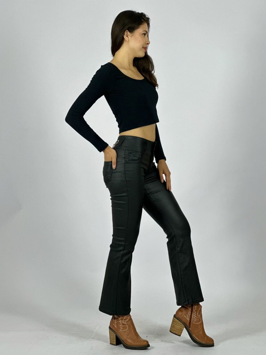 Pantalon Elasticado Pretina Alta 3 Botones Pata Elefante A1-442