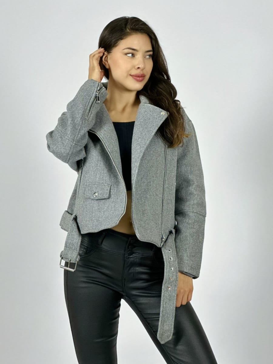 Chaqueta de Paño Con Cierre y Cinturon A1-31//434