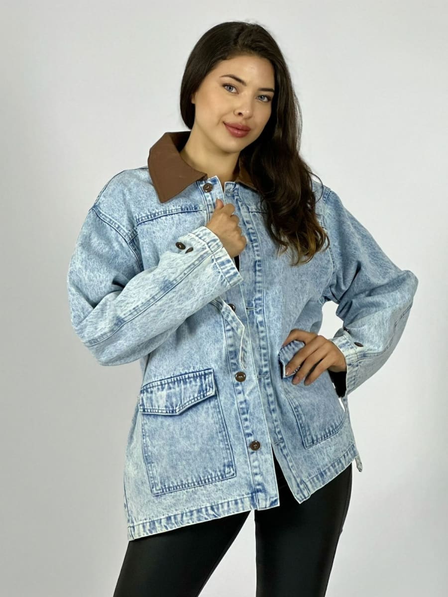 Chaqueta Mezclilla Cuello Cuerina A2-611