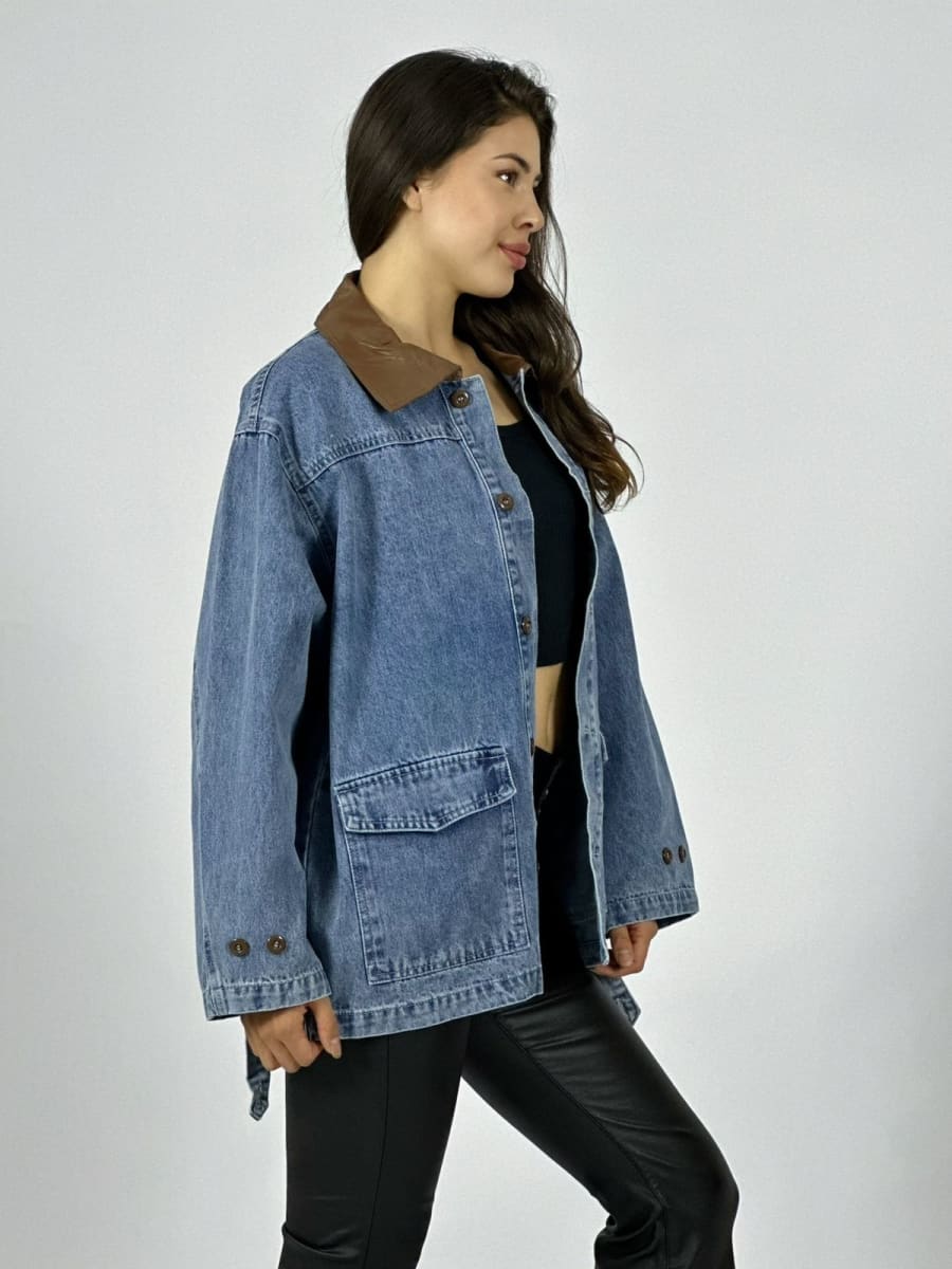 Chaqueta Mezclilla Cuello Cuerina A2-6112