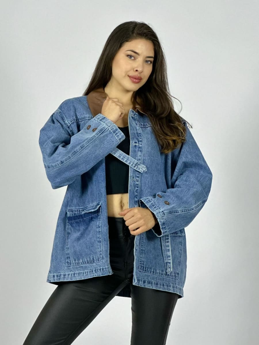 Chaqueta Mezclilla Cuello Cuerina A2-619