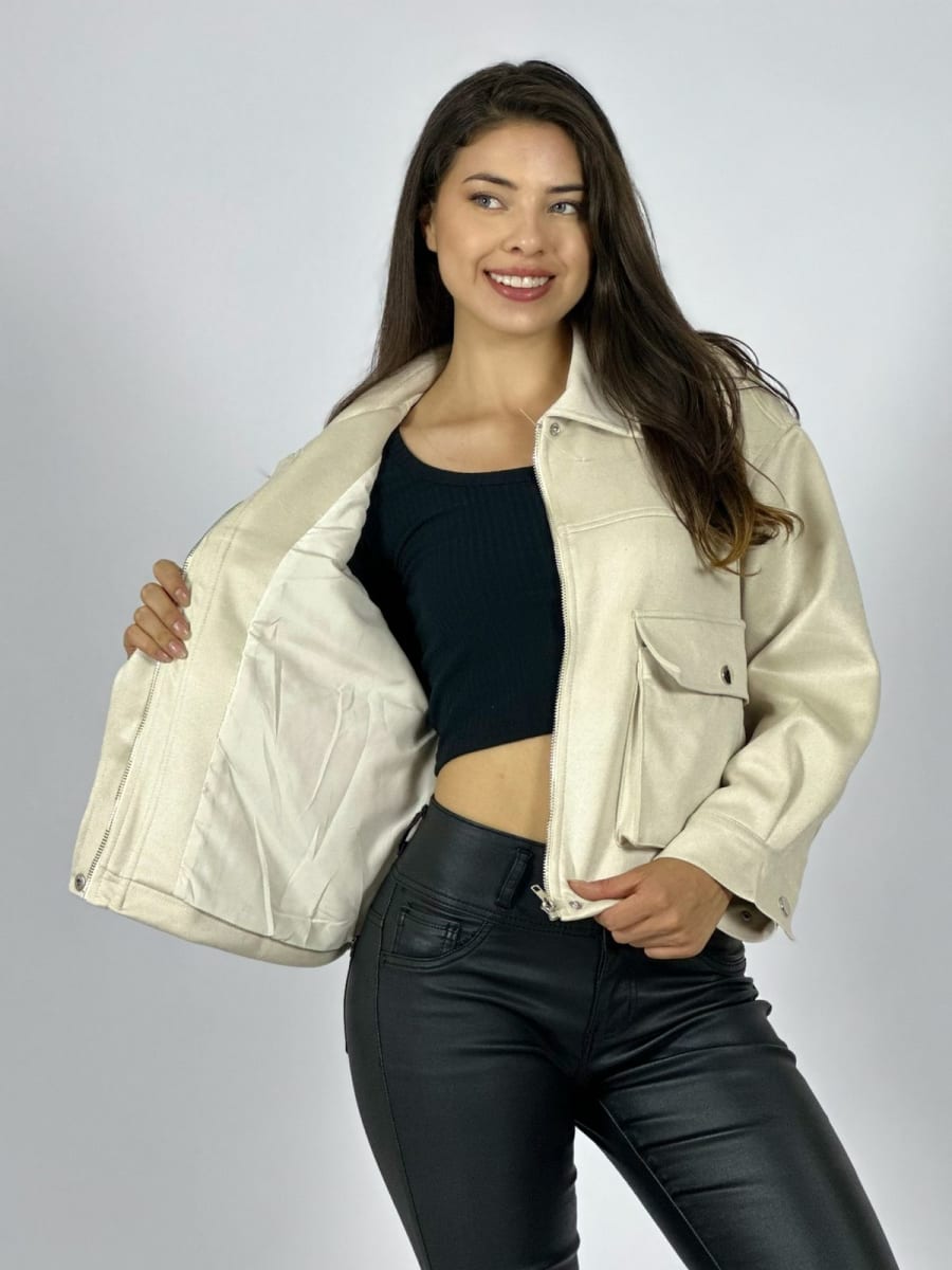 Chaqueta Gamuza Forrada Bolsillos Cargo A3-786