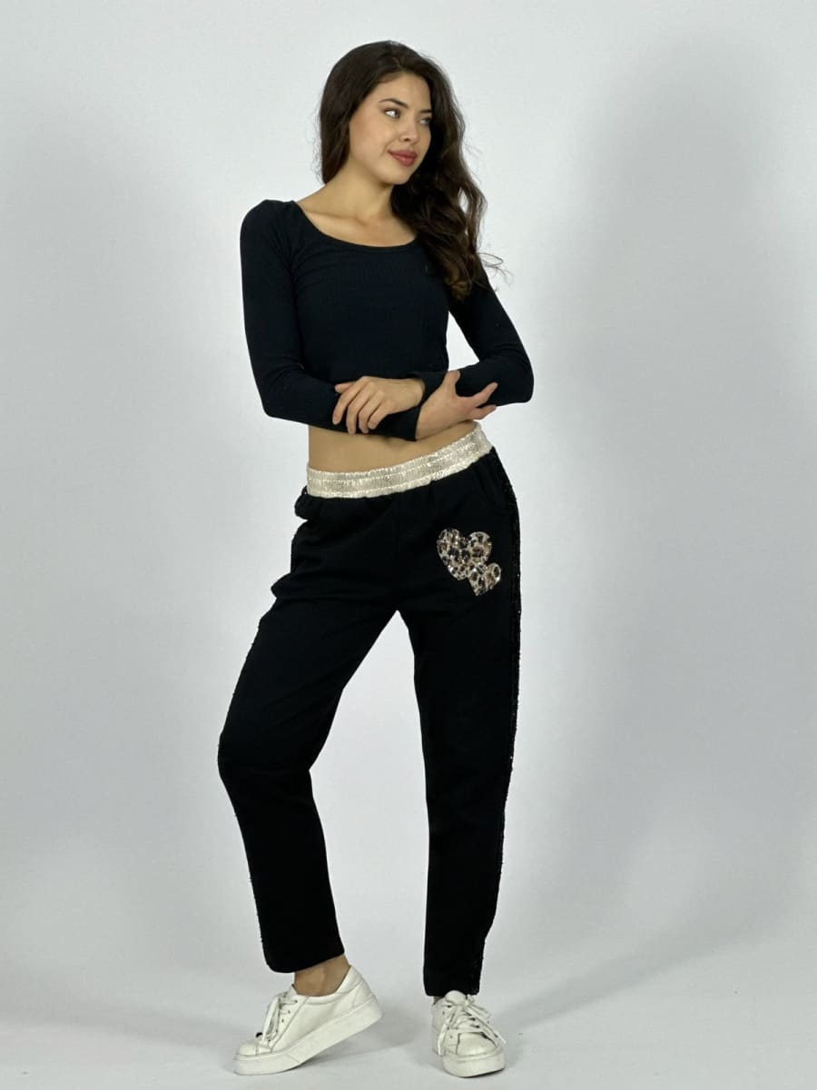 Jogger Algodon Doble Corazon Print Bordes y Pretina Brillos A1-358