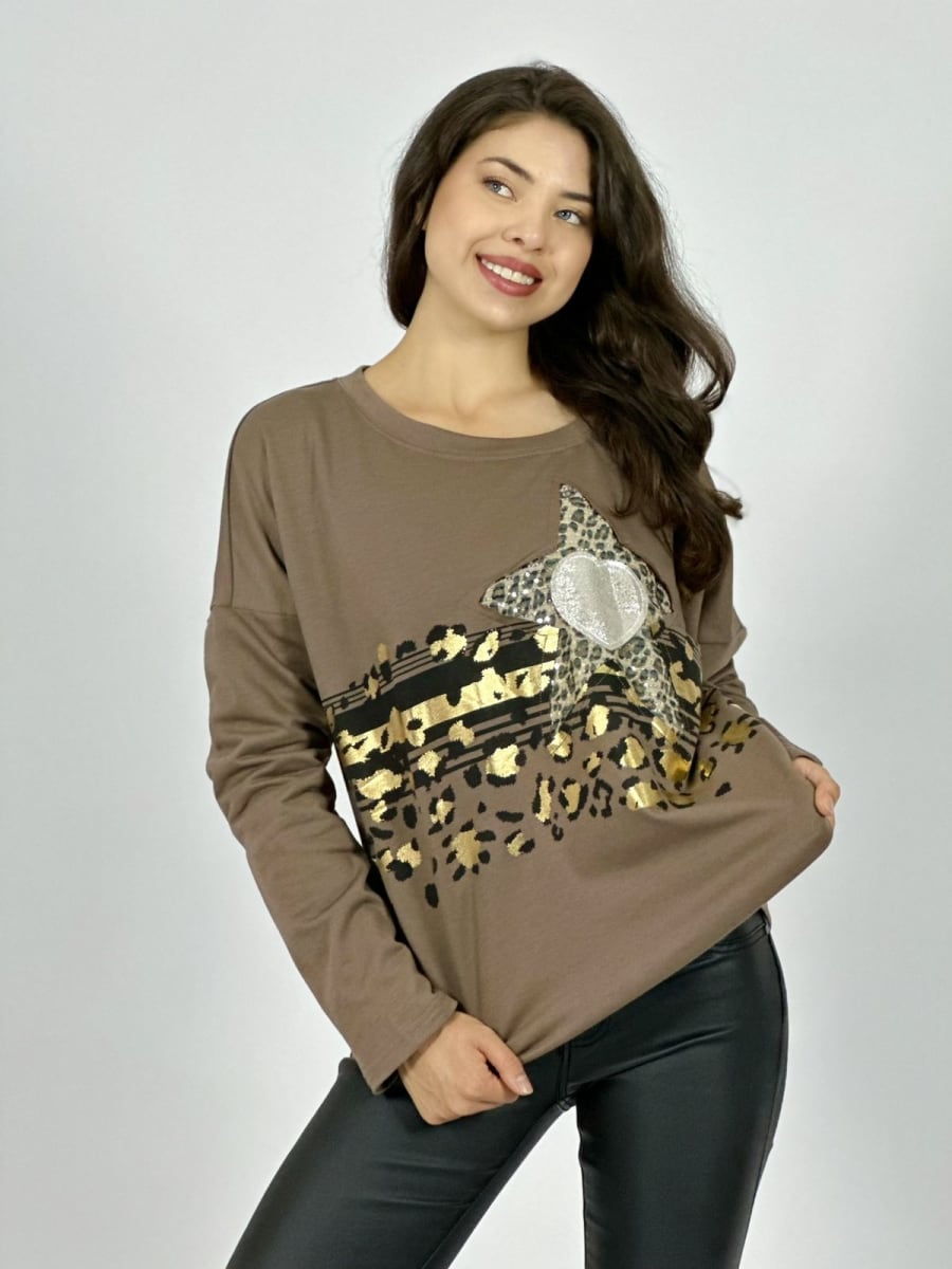 Polera Algodon Corazon Estrella Print Brillos A1-781