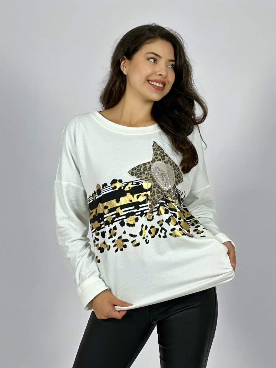 Polera Algodon Corazon Estrella Print Brillos A1-785