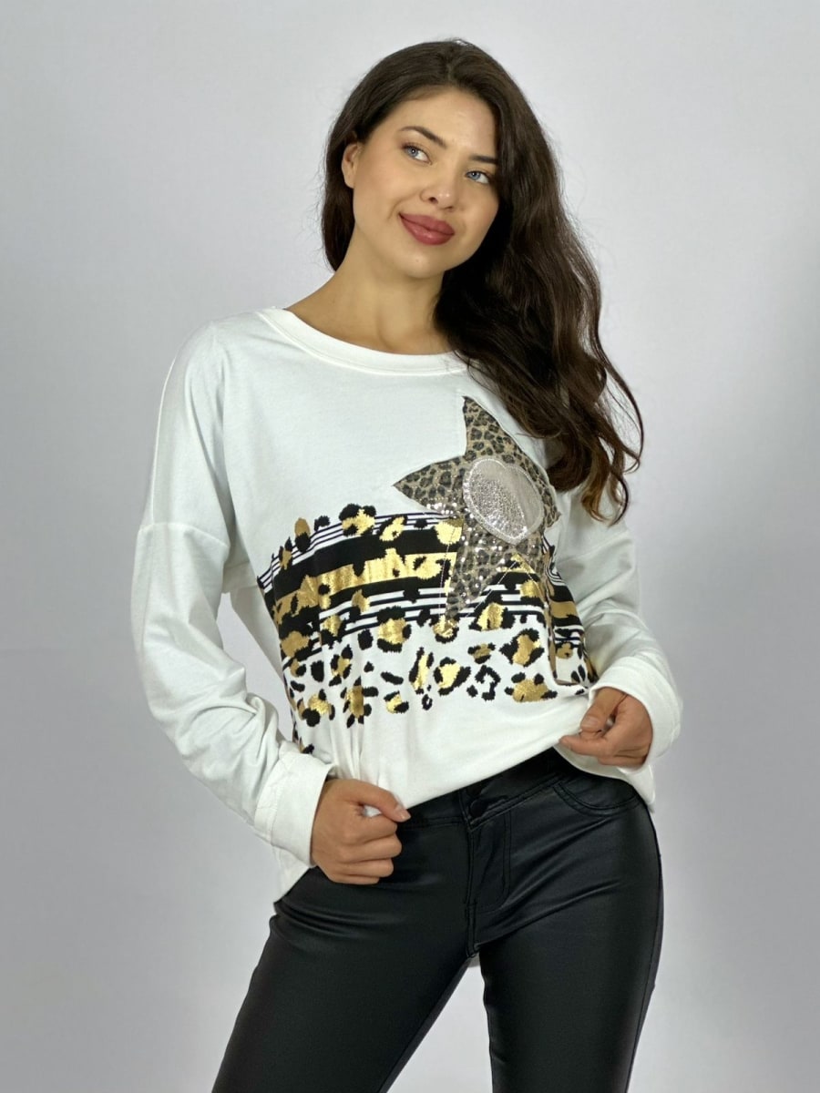 Polera Algodon Corazon Estrella Print Brillos A1-784