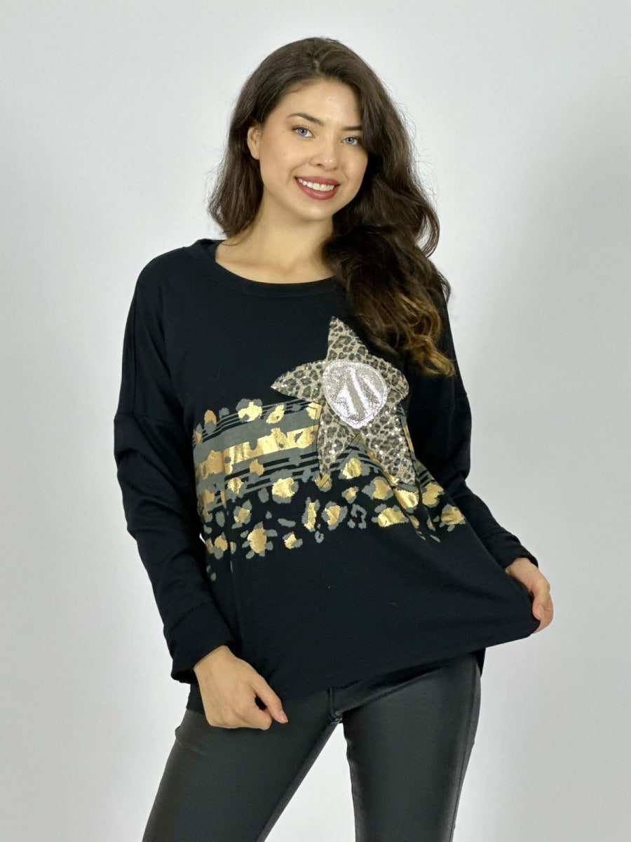 Polera Algodon Corazon Estrella Print Brillos A1-787