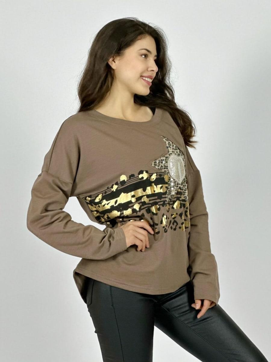 Polera Algodon Corazon Estrella Print Brillos A1-782