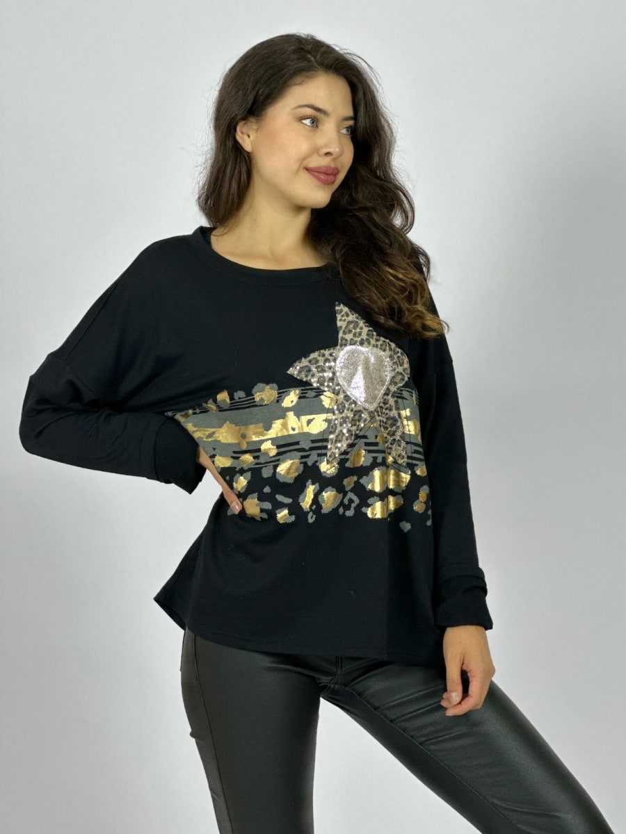Polera Algodon Corazon Estrella Print Brillos A1-789
