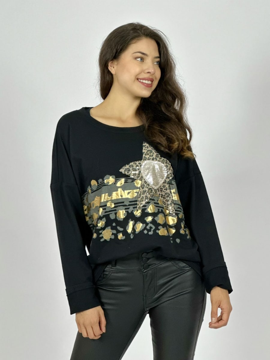 Polera Algodon Corazon Estrella Print Brillos A1-788