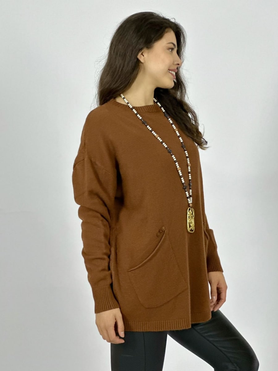 Sweater Spandex Bolsillos Holgado con Botones A2-622