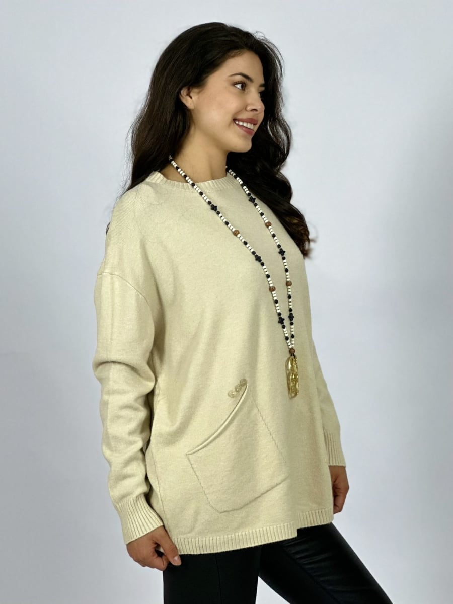 Sweater Spandex Bolsillos Holgado con Botones A2-626