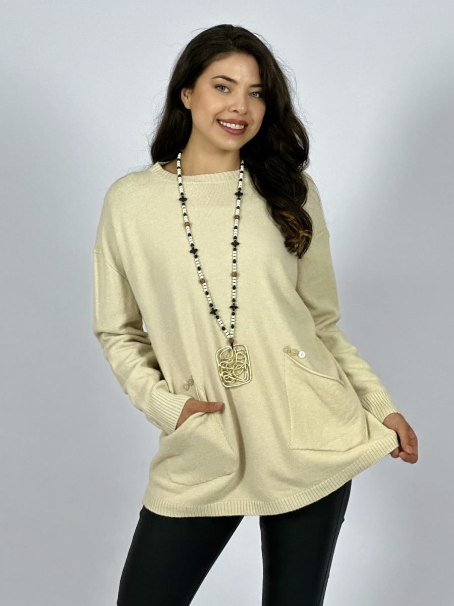 Sweater Spandex Bolsillos Holgado con Botones A2-624