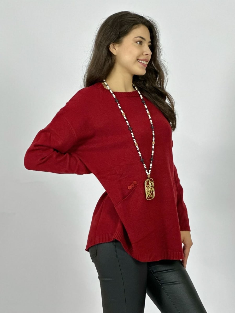 Sweater Spandex Bolsillos Holgado con Botones A2-6214