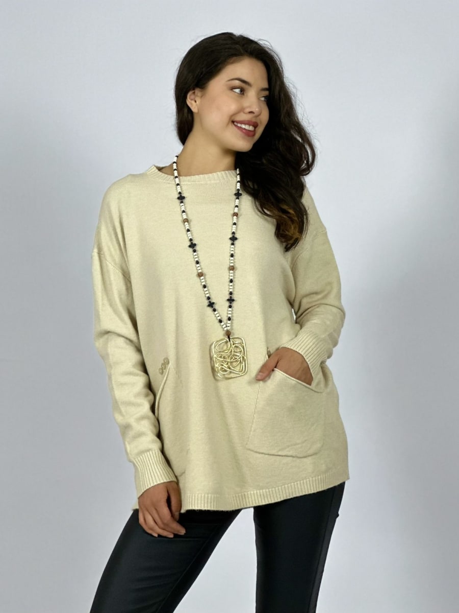 Sweater Spandex Bolsillos Holgado con Botones A2-625